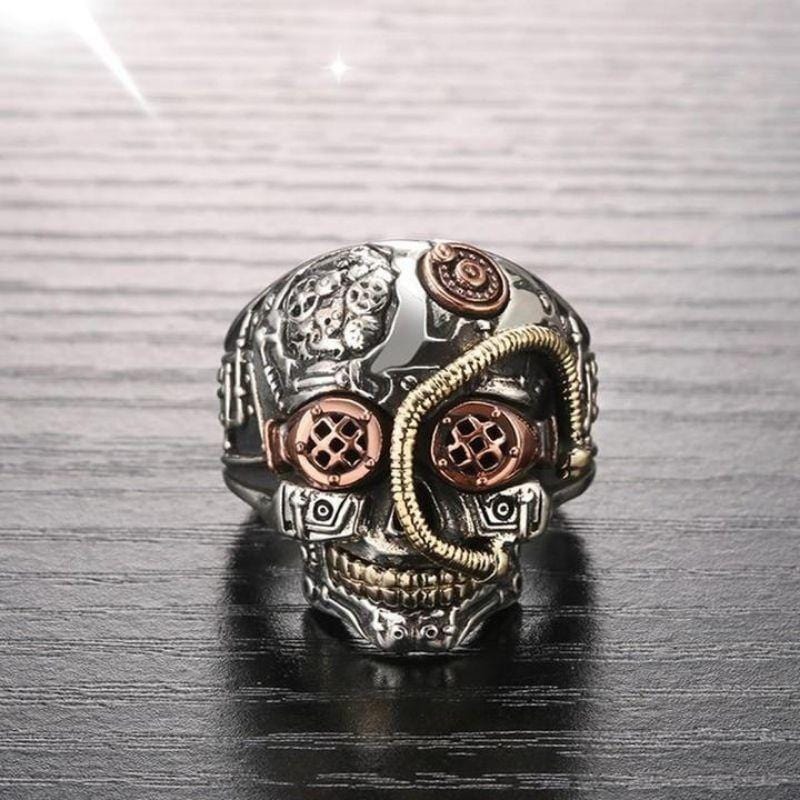 Bague Tête de Mort Steampunk | Lueur Obsidienne - The Steampunk Emporium