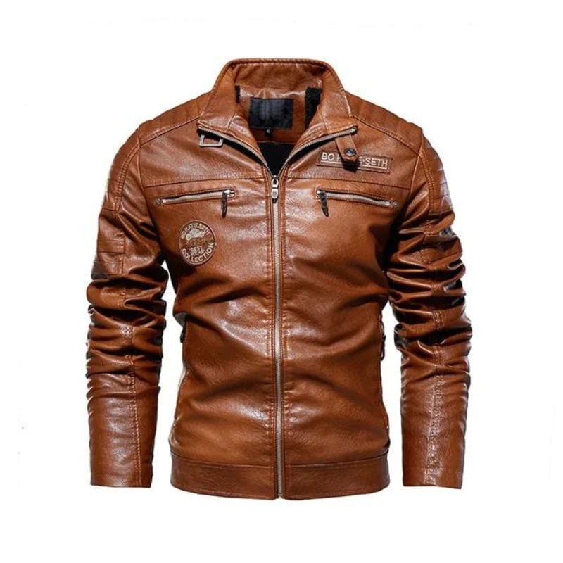 Blouson Luxe Motard Simili PU | StyleElite - The Steampunk Emporium Marron 1 / M