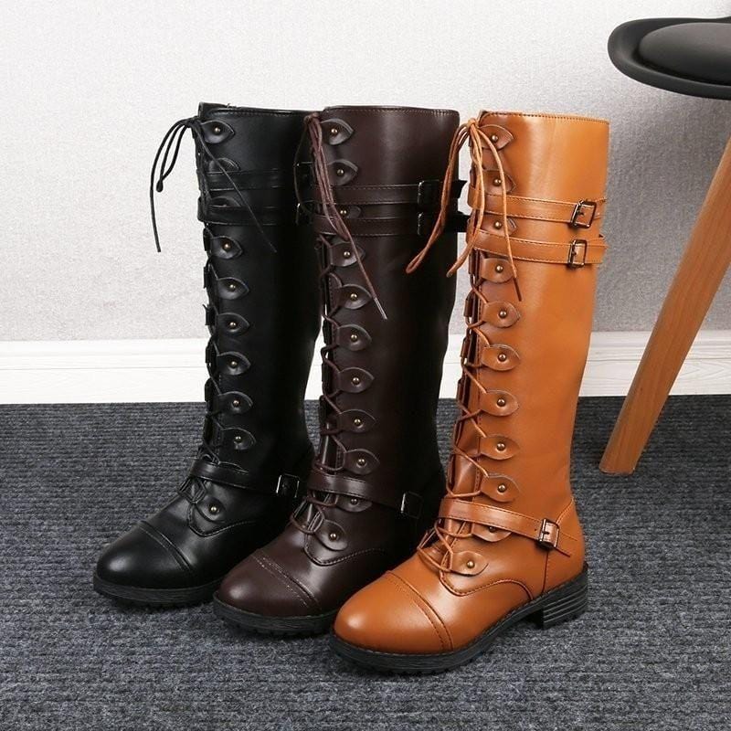 Bottes Steampunk Marron en PU | FoxyGears - The Steampunk Emporium