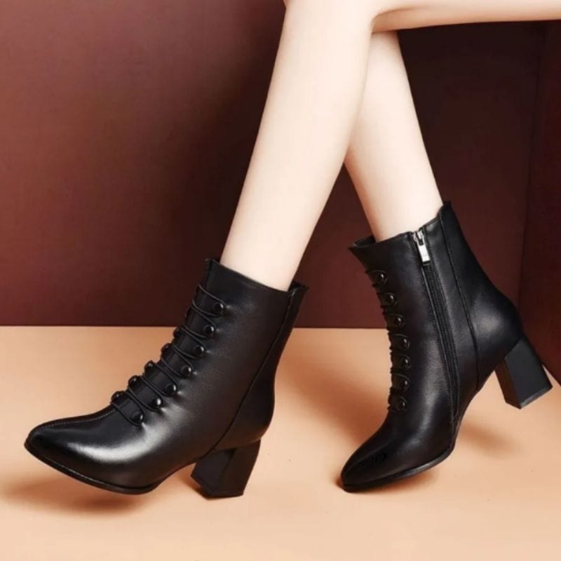 Bottines à Boutons PU Noir Steampunk | Chaussures Héraclite - The Steampunk Emporium