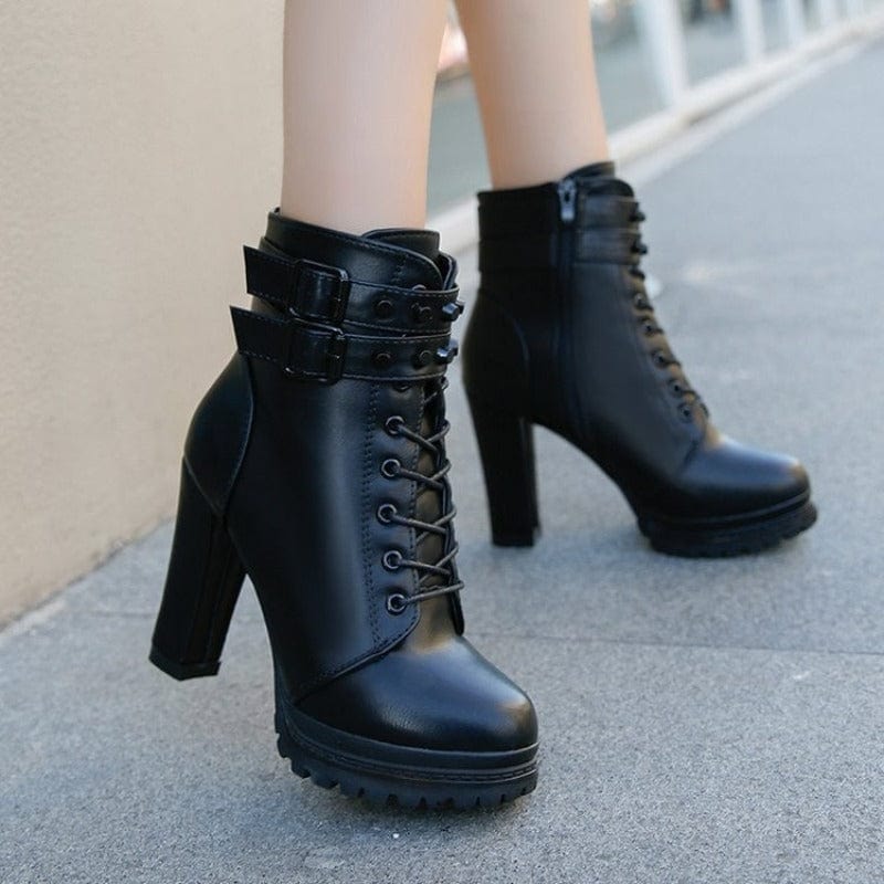 Bottines Noires à Talon Haut | GlamHeel - The Steampunk Emporium