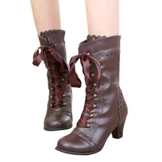 Bottines Steampunk Victoriennes à Lacets | Chaussures Fantôme Elite - The Steampunk Emporium Marron / 34