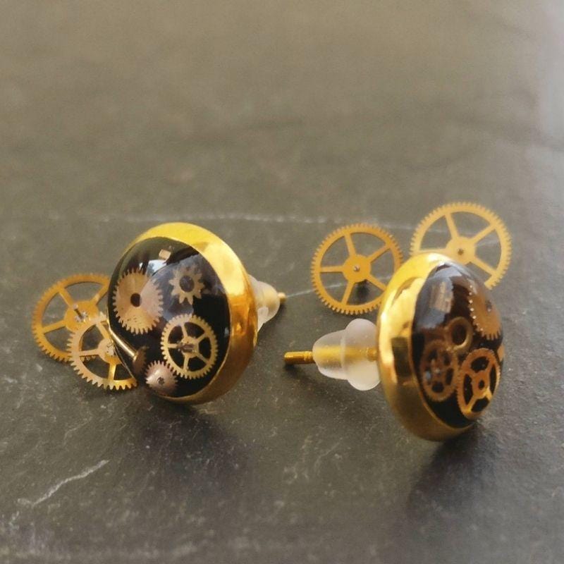 Boucles d'Oreilles Steampunk Femme Petite | Lumin'Art - The Steampunk Emporium Or 10mm