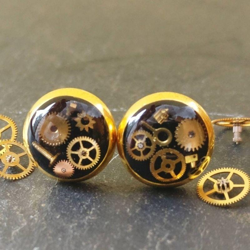 Boucles d'Oreilles Steampunk Femme Petite | Lumin'Art - The Steampunk Emporium Or 12mm