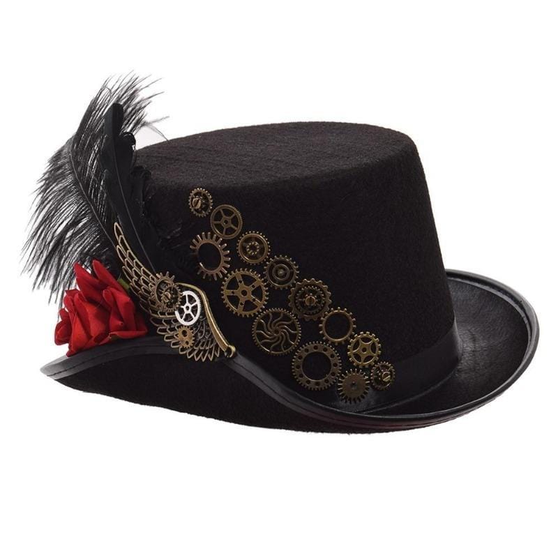 Chapeau Victorien Avec Plume | PlumeVogue - The Steampunk Emporium Avec Rose 58cm