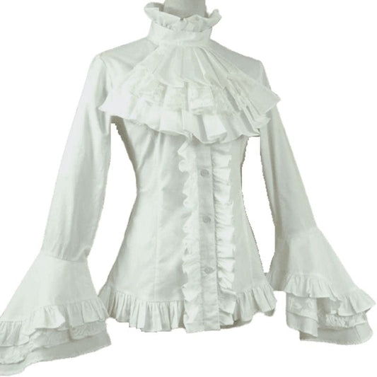 Chemise à Jabot Goth Blanche | Lueur Nocturne - The Steampunk Emporium S