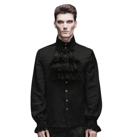 Chemise à Jabot Noire Homme | Jaboticanni - The Steampunk Emporium S