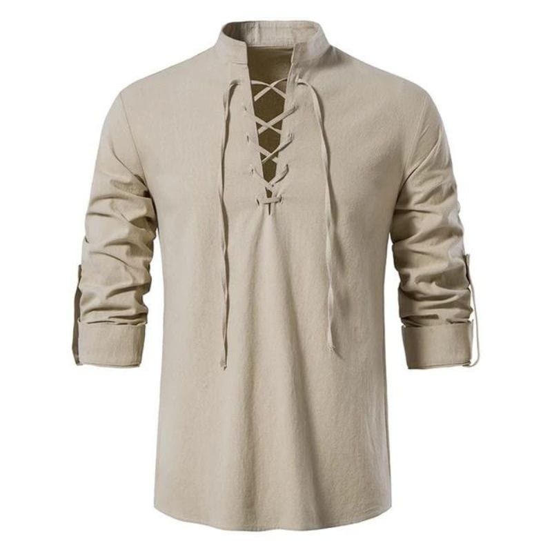 Chemise Col à Lacet Homme | Élégance Urbaine - The Steampunk Emporium khaki / S