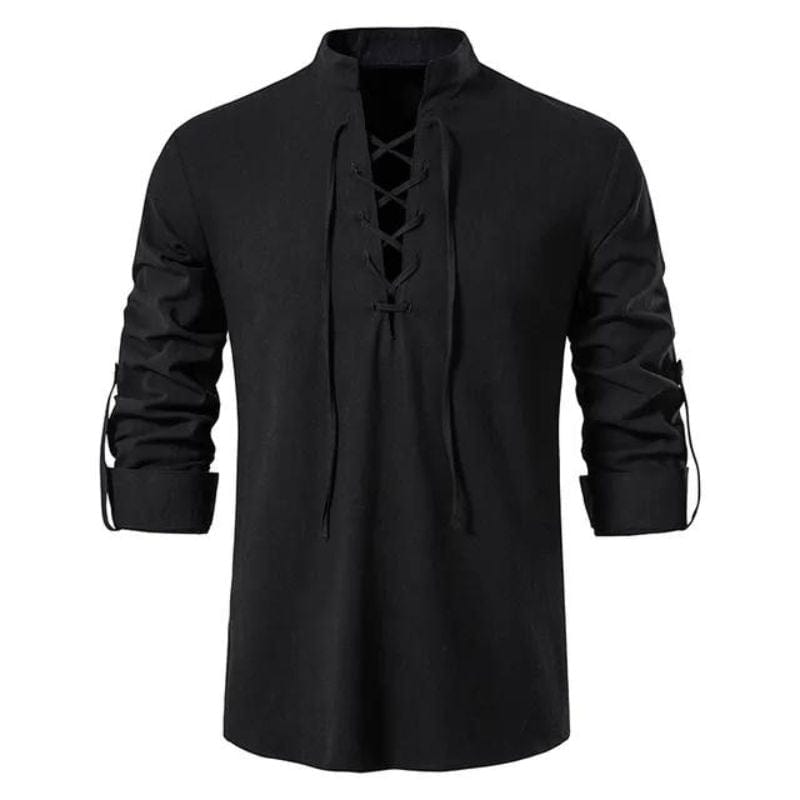 Chemise Col à Lacet Homme | Élégance Urbaine - The Steampunk Emporium Noir / S