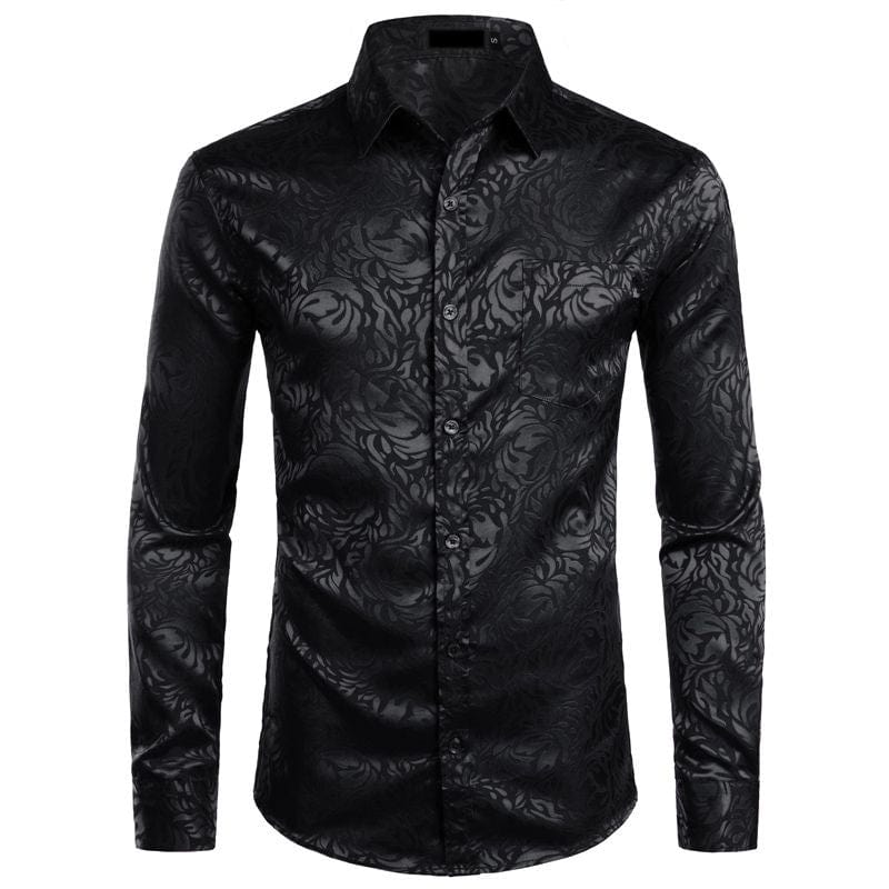 Chemise Noire à Fleur Homme | Noir Éblouissant - The Steampunk Emporium Noir 1 / S