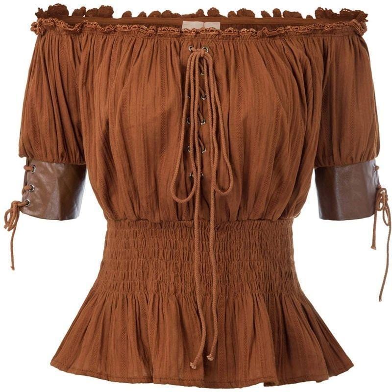 Chemise Steampunk Epaules Dénudées | SteamLuxe - The Steampunk Emporium Marron / S