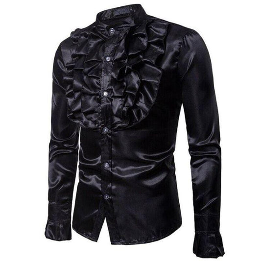 Chemise Steampunk Satin Noir Homme | FashionAegis - The Steampunk Emporium S