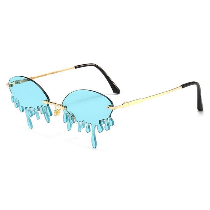 Lunettes de Soleil Forme Larme | GlamLarmes - The Steampunk Emporium Or avec Verres Bleu Ciel