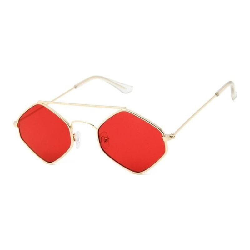 Lunettes de Soleil Hexagonales Femme | Solaires Éclatantes - The Steampunk Emporium Doré avec verres rouge