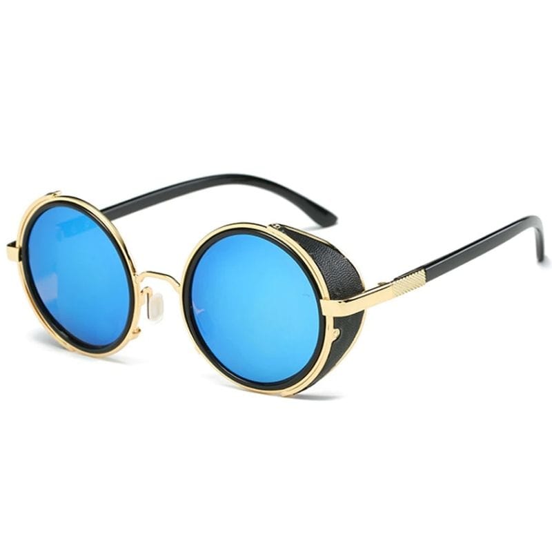 Lunettes de Soleil Rondes Rétros | SoleilPop - The Steampunk Emporium Or avec verres bleu