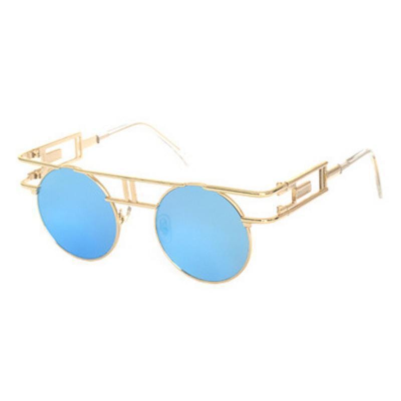 Lunettes de Soleil Steampunk Gothique | Vision Nocturne Brillante - The Steampunk Emporium Or avec Verres Bleus Miroir