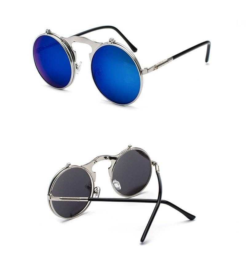 Lunettes Steampunk Double Verre | VisionX-tra - The Steampunk Emporium Argent avec Verres Bleus