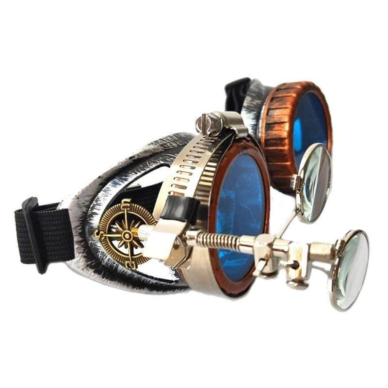 Lunettes Steampunk Rétro Futuriste | VisionarySteam - The Steampunk Emporium Argent Vieilli avec Verres Bleus