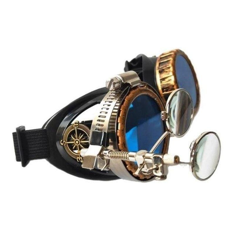 Lunettes Steampunk Rétro Futuriste | VisionarySteam - The Steampunk Emporium Noir avec Verres Bleus