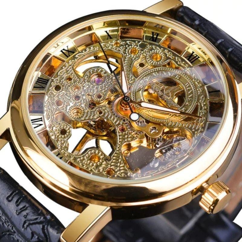 Montre Homme Squelette Bracelet Simili | EliteChrono - The Steampunk Emporium Or et Noir