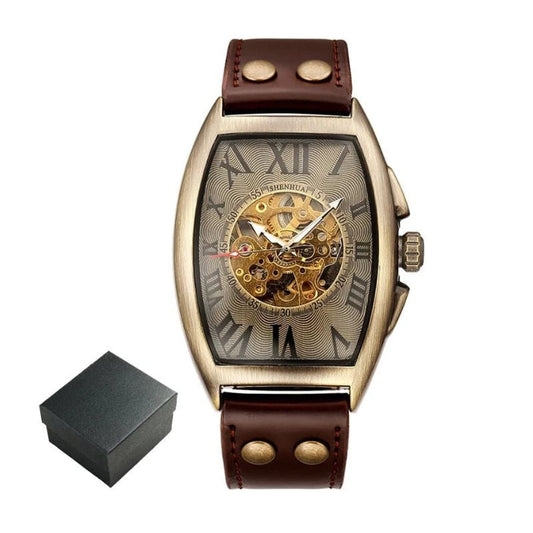 Montre Mécanique Rectangulaire Homme | TimeMaster - The Steampunk Emporium Marron