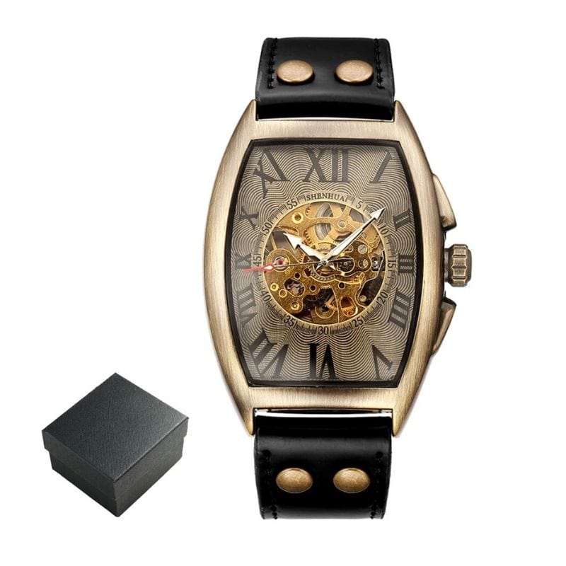 Montre Mécanique Rectangulaire Homme | TimeMaster - The Steampunk Emporium Noir