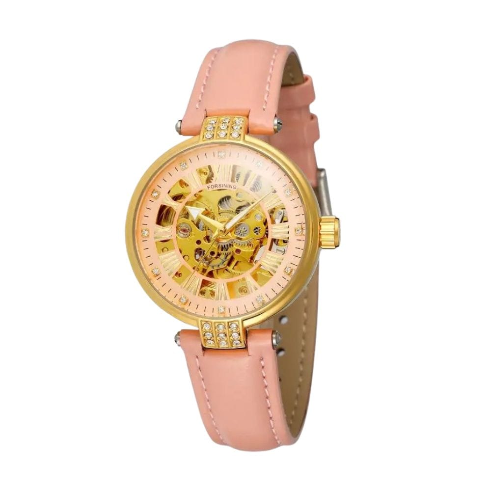 Montre Squelette Femme Bracelet Cuir | Luxe Élégant - The Steampunk Emporium Rose