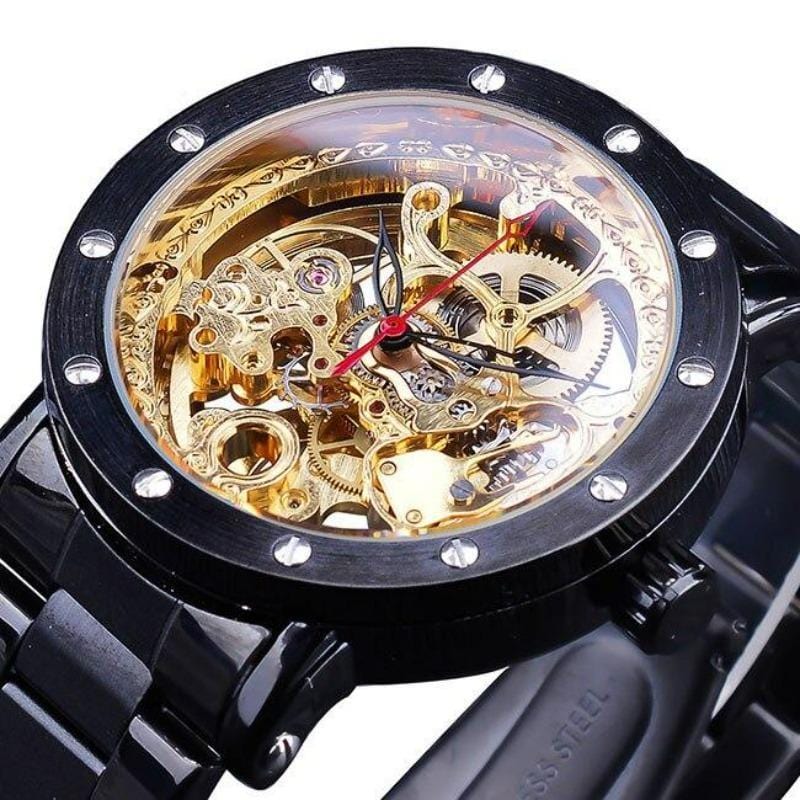 Montre Squelette Homme Automatique | LuxeCorp - The Steampunk Emporium Noir et Or