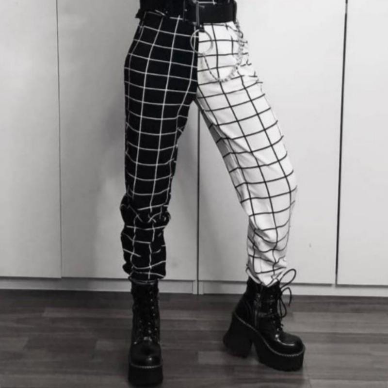 Pantalon Élégance Gothique Femme Noir et Blanc | Obsidian Noir Brillant - The Steampunk Emporium S