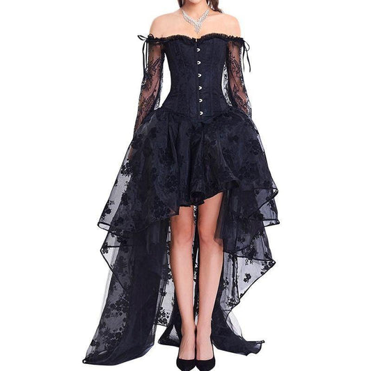 Robe de Soirée Steampunk Noire | Élégance Mécanique - The Steampunk Emporium S