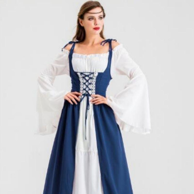 Robe Médiévale Victorienne | Élégance d'Antan - The Steampunk Emporium Bleu / S