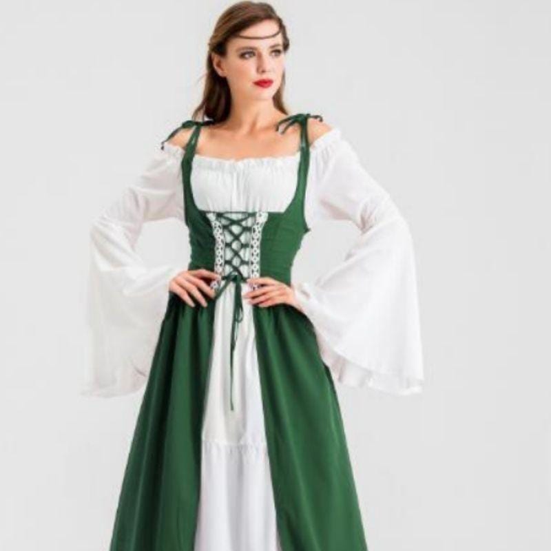 Robe Médiévale Victorienne | Élégance d'Antan - The Steampunk Emporium Vert / S