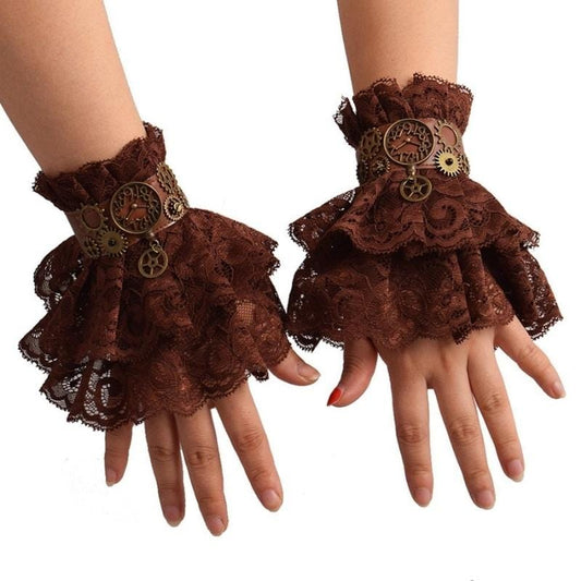 Steampunk Lace Gloves | MystiGloves - The Steampunk Emporium Marron double