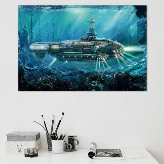 Tableau Steampunk Sous-Marin | AquaMetaluxe - The Steampunk Emporium 30 x 45 CM