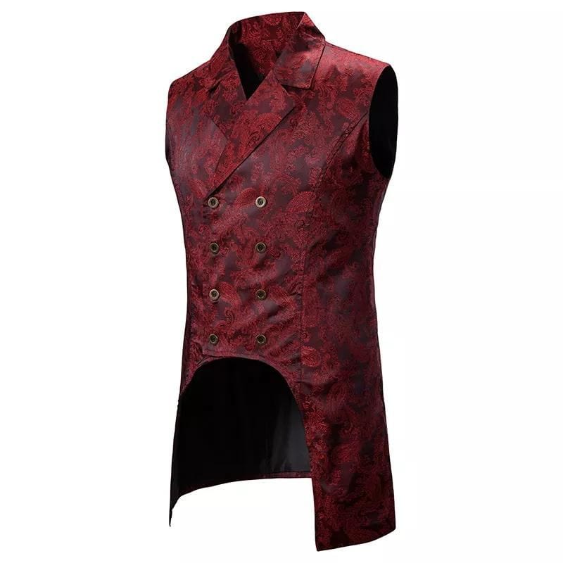 Veste Costume Gothique Sans Manche Homme Rouge | EléganceSombre - The Steampunk Emporium